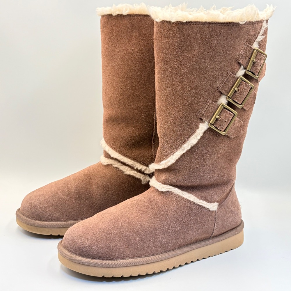 Koolaburra by UGG Shara Tall Boots Cinder Suede Triple Buckle Womens 7 Cozy Boho